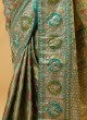 Golden And Rama Green Kanjivaram Silk Embroidered Saree